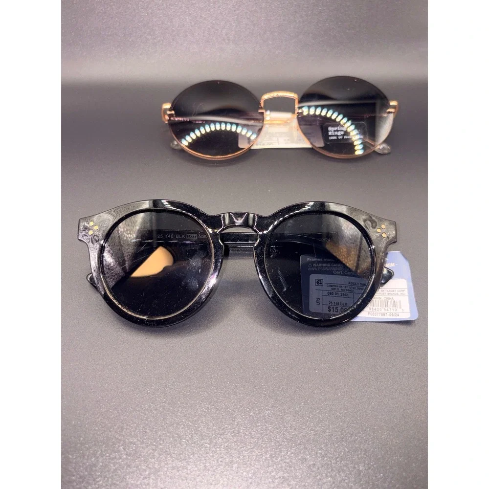 Universal Thread Wild Fable Sunglasses Set Black Round Rose Gold Rimless 2 Pack